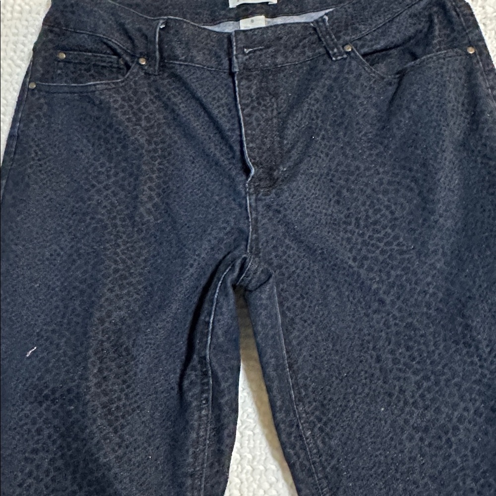 Per Se Women's Midnite Blue Snakeskin Patterned Skinny Jeans